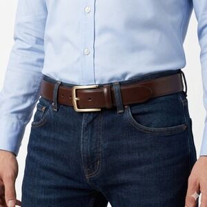 Classic Brown Leather Men’s Belt with Brass Buckle